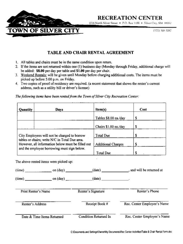 Printable Party Rental Contract Template