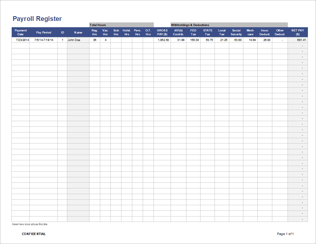 Payroll Template - Free Employee Payroll Template For Excel within Printable Employee Payroll Ledger Template