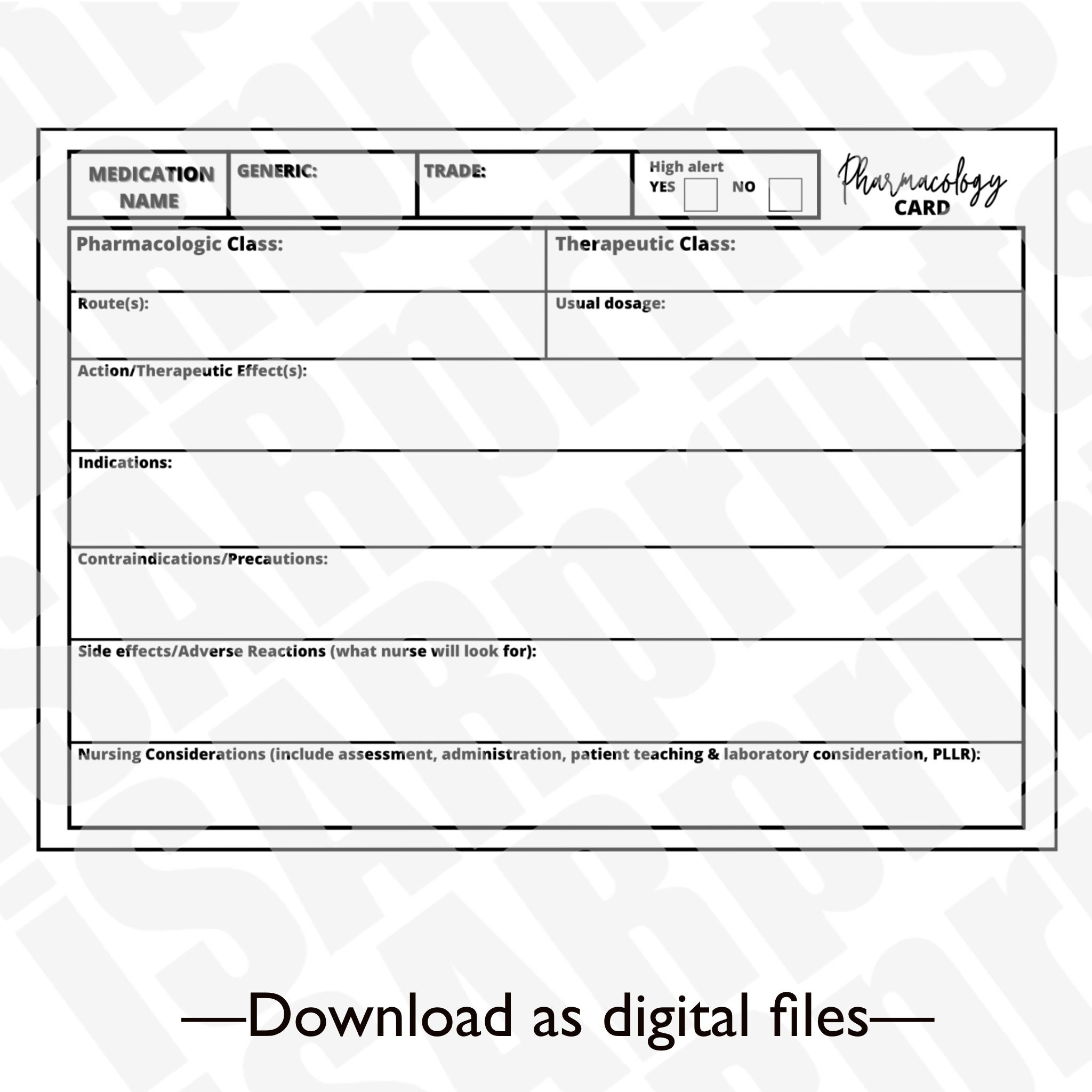 Pharmacology Template, Printable Nursing Student Pharmacology with regard to Free Printable Pharmacology Drug Card Template