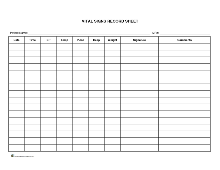 Patient Template Printable Blank Vital Signs Chart