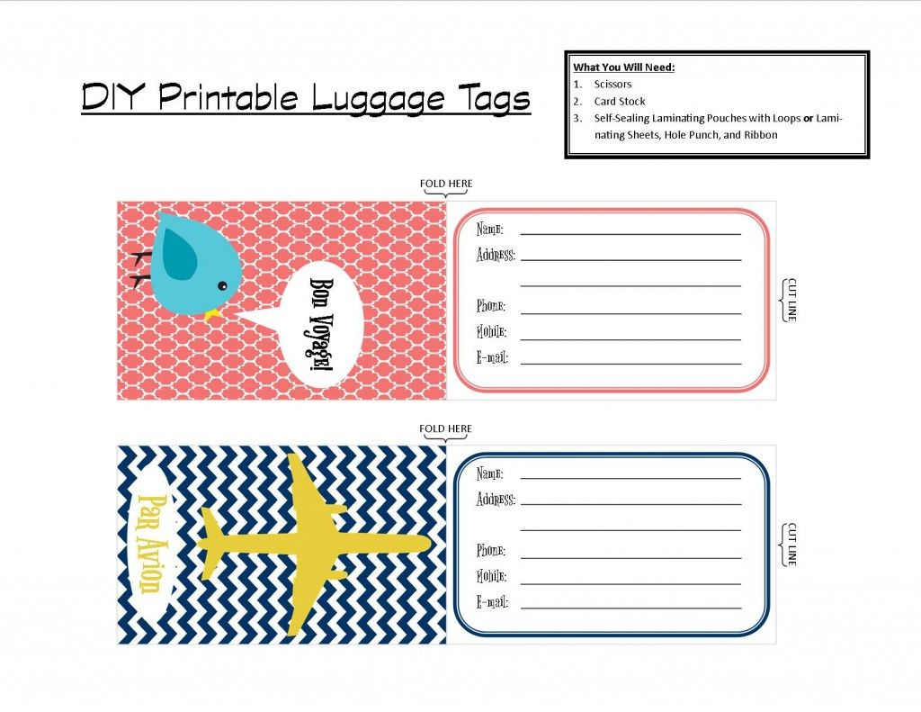 Pin Page regarding Free Printable Luggage Tag Template