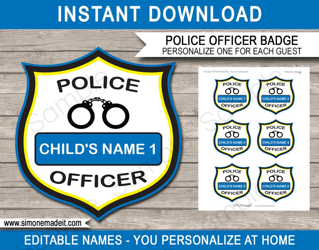 Police Officer Badges Template Printable Birthday Party throughout Printable Police Badge Template