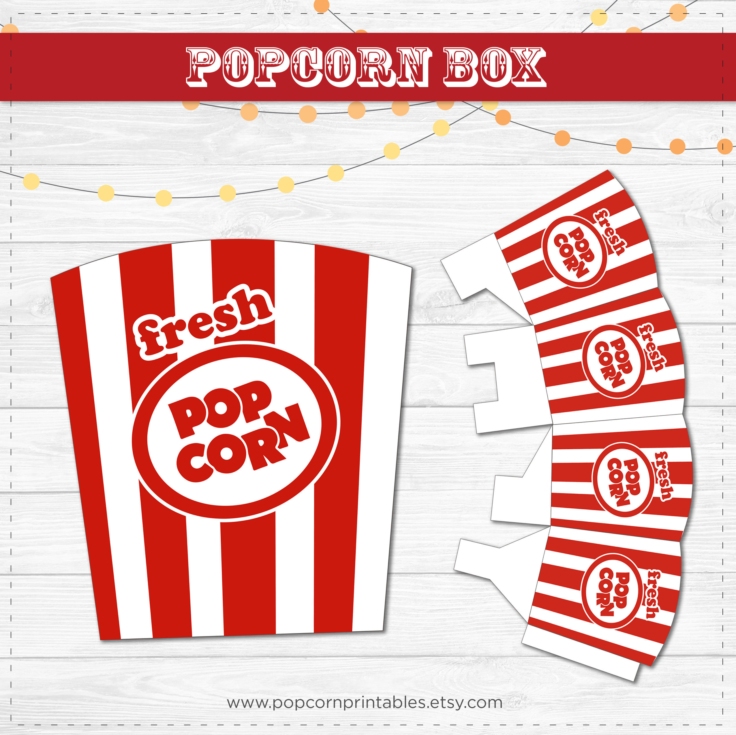 Popcorn Box Printable Instant Download Pdf Carnival Popcorn Red pertaining to Printable Popcorn Box Template