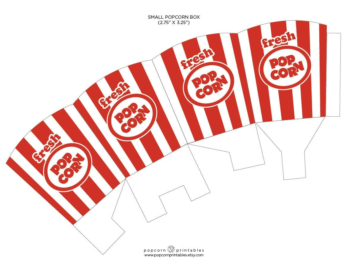 Popcorn Box Printable- Instant Download Pdf- Carnival Popcorn- Red throughout Printable Popcorn Box Template