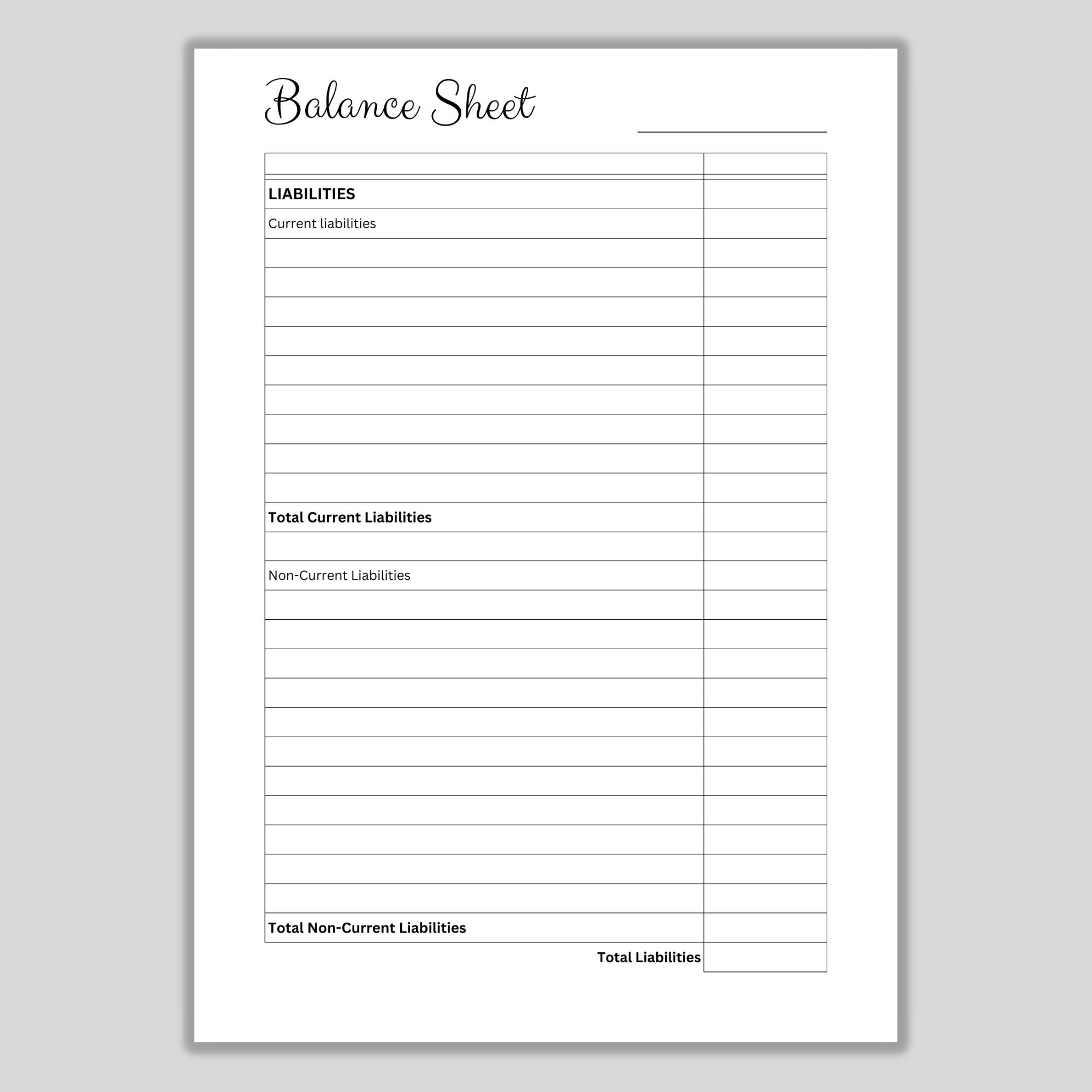 Printable Balance Sheet Template, Financial Statement, Assets with regard to Printable Balance Sheet Template