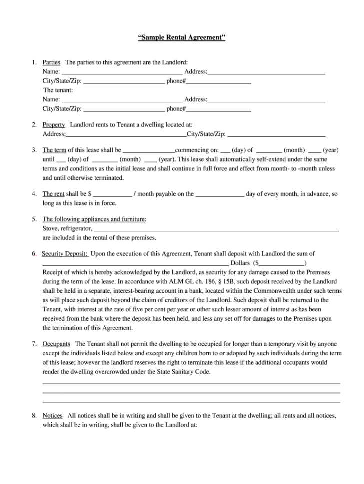 Rental Lease Template Printable