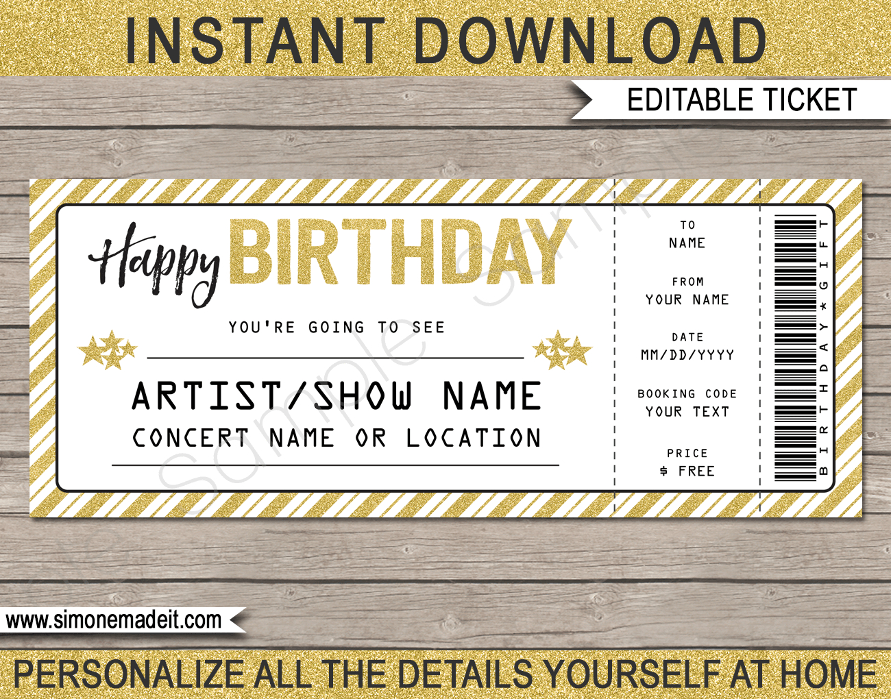 Printable Concert Ticket Template | Birthday Gift Voucher in Printable Concert Ticket Template