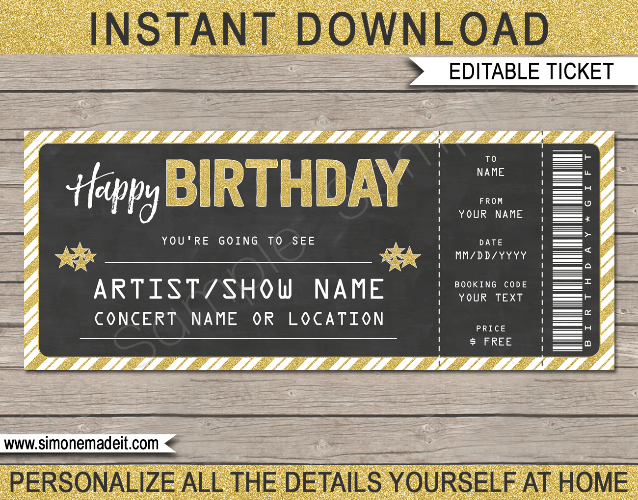 Printable Concert Ticket Template | Birthday Gift Voucher throughout Printable Concert Ticket Template