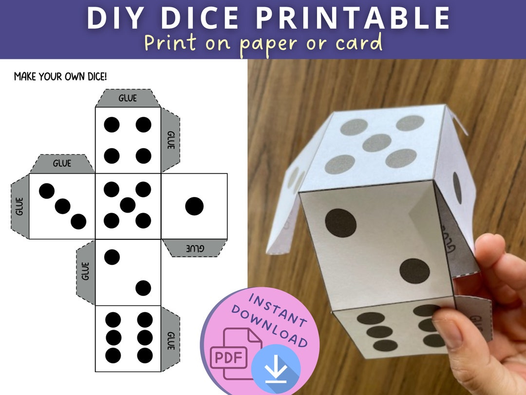 Printable Dice, Dice Template, Kids Maths Worksheet, Paper Craft intended for Paper Dice Template Printable