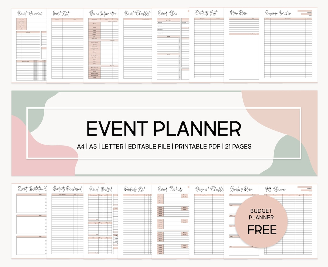 Printable Event Planner Bundle Event Organizer Editable Party for Printable Event Planning Template