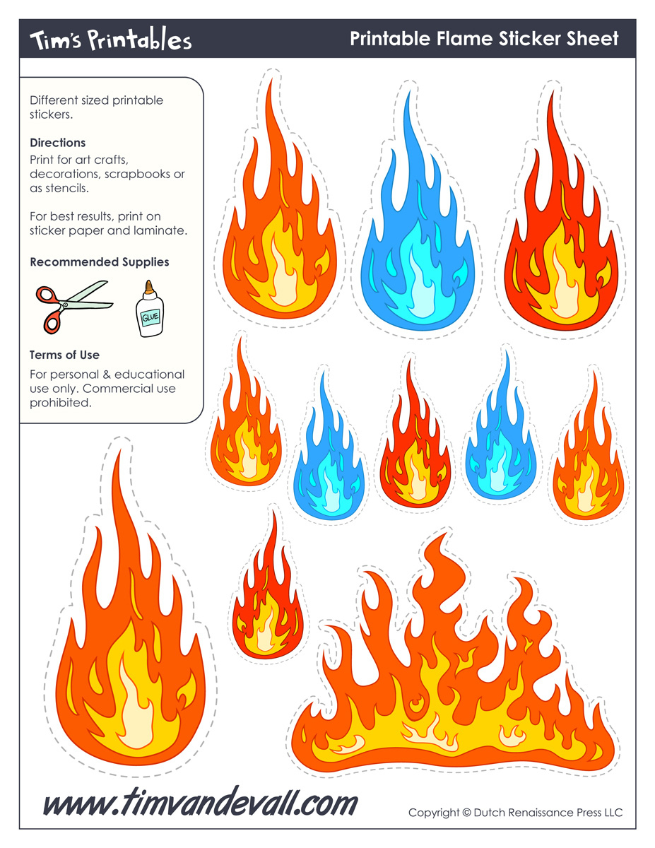 Printable Flame Stickers &amp;amp; Flame Templates – Tim&amp;#039;S Printables inside Printable Cut Out Flame Template