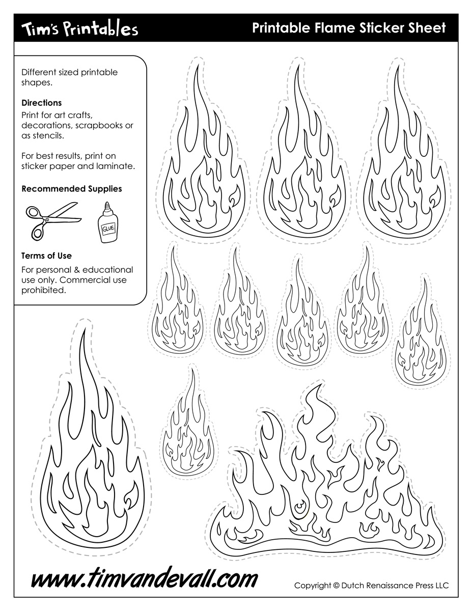 Printable Flame Stickers &amp;amp; Flame Templates – Tim&amp;#039;S Printables throughout Printable Cut Out Flame Template