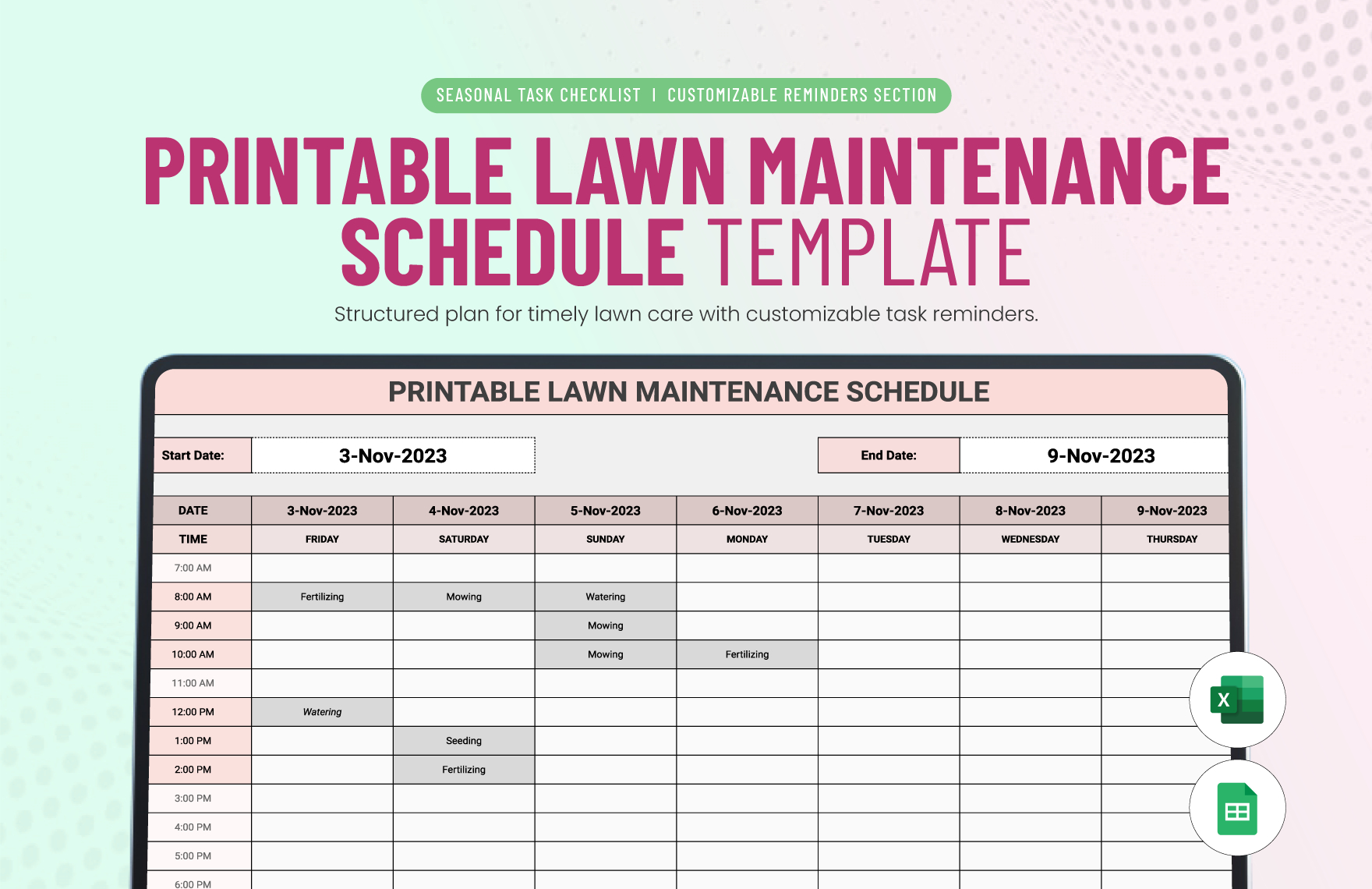 Printable Lawn Maintenance Schedule Template In Excel, Google with Printable Lawn Maintenance Schedule Template