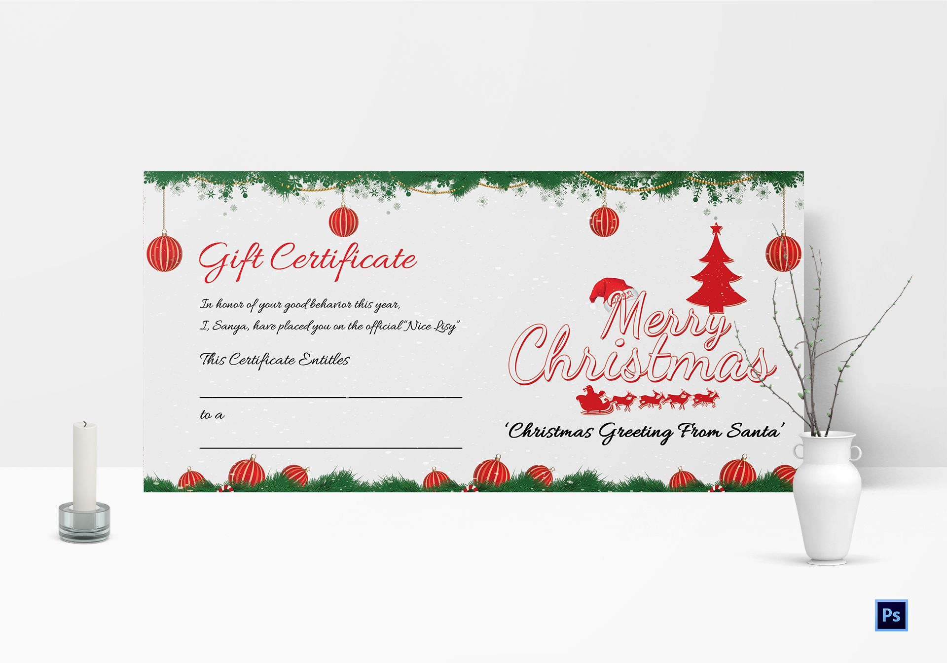 Printable Merry Christmas Gift Certificate Template In Adobe Photoshop for Free Printable Christmas Gift Certificate Templates