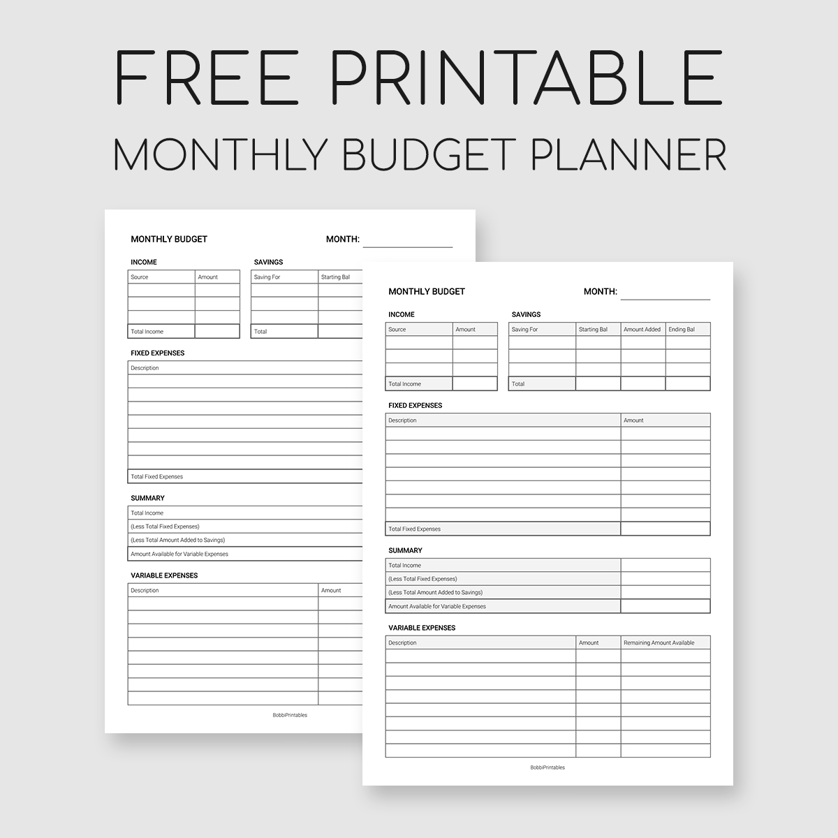 Printable Monthly Budget Planner in Free Printable Monthly Budget Template