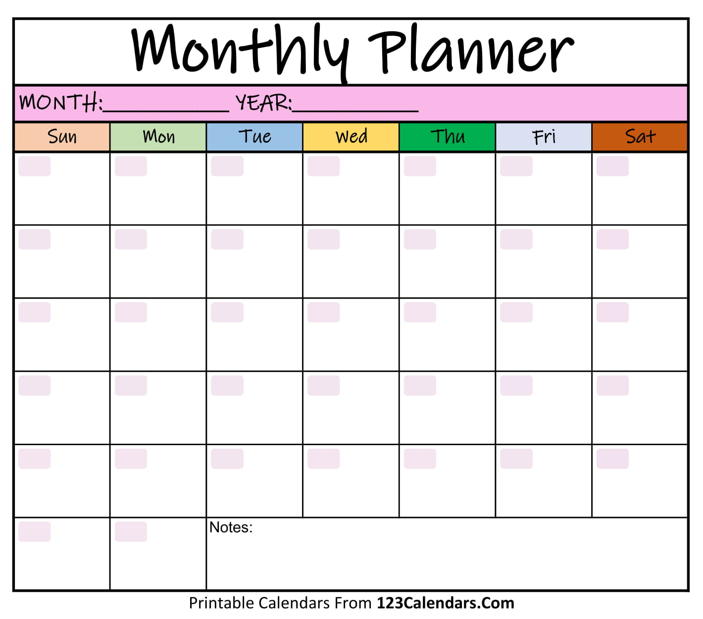 Printable Monthly Planner Templates | 123Calendars for Printable Monthly Calendar Template