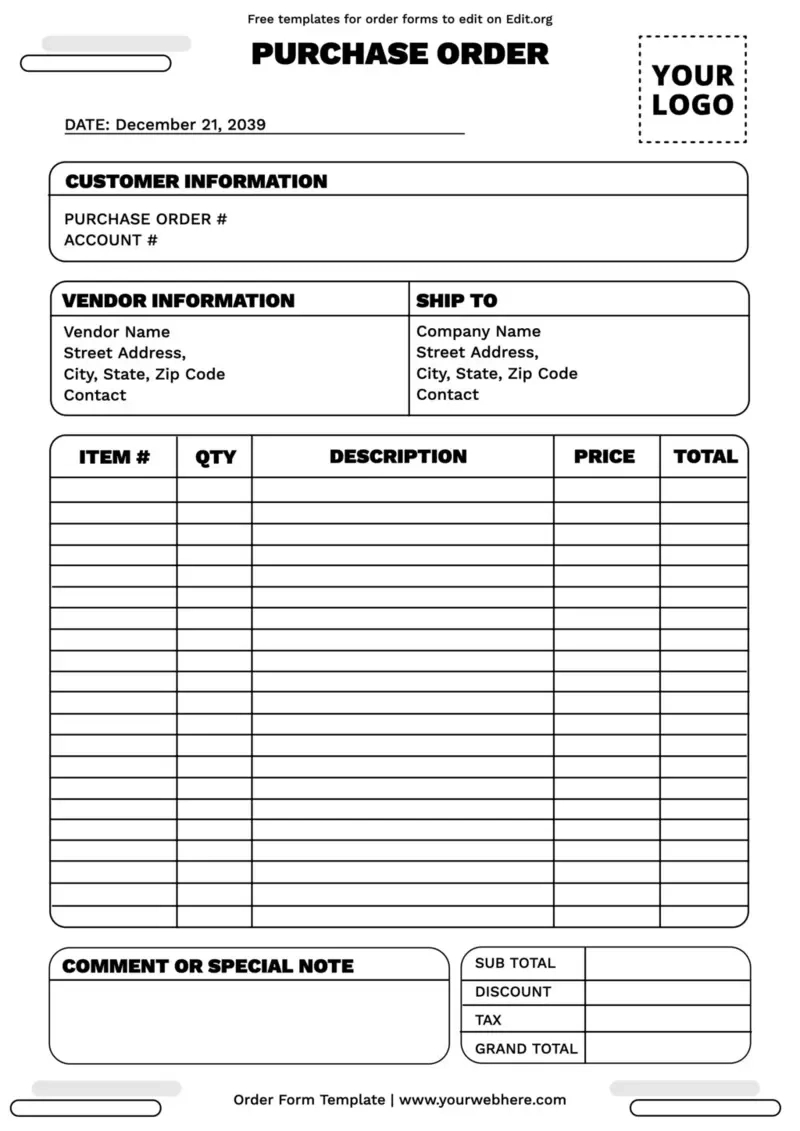 Printable Order Form Templates intended for Printable Order Form Template