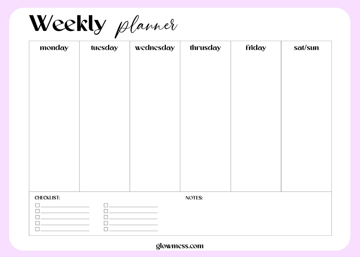 Printable Weekly Planner: Free Calendar Template Pdf Download in Weekly Calendar Template Printable