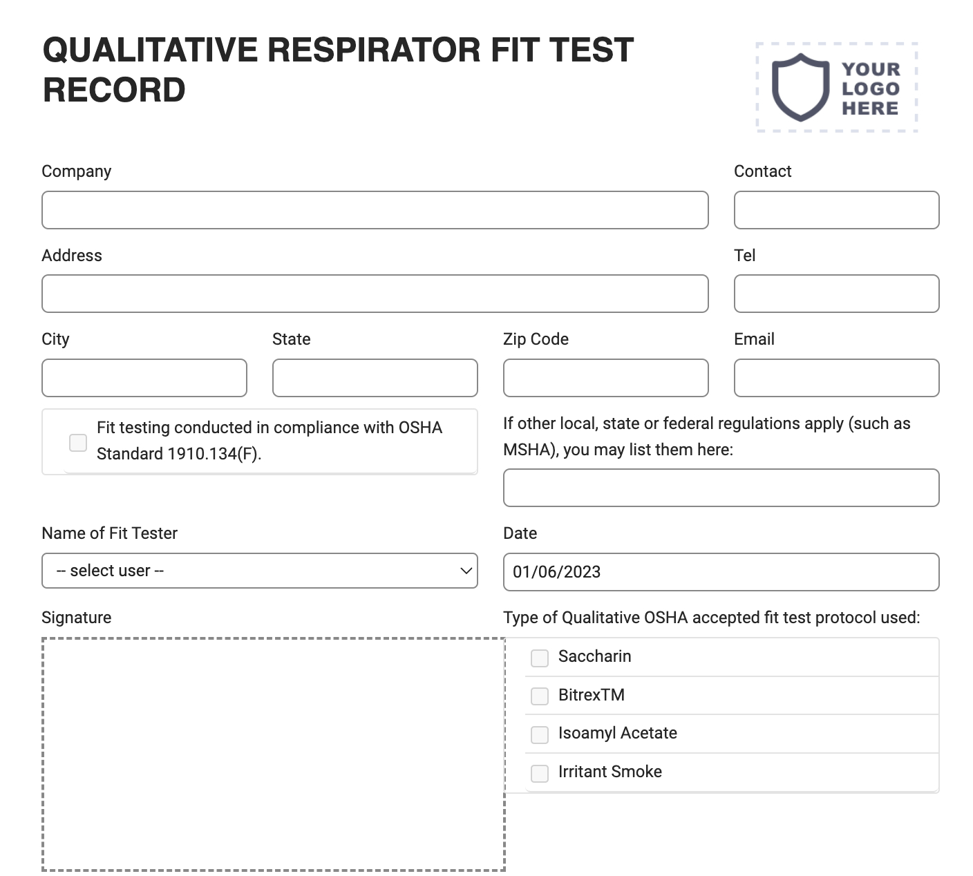 Qualitative Respirator Fit Test Form For Mobile, Tablet, Fillable inside Printable Respirator Fit Test Form Template