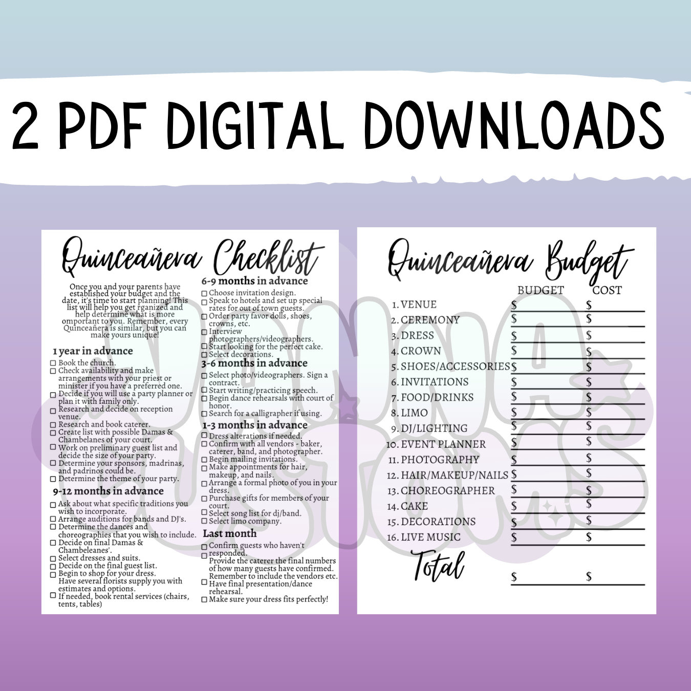 Quinceañera Checklist And Budget Quince Planner 2 Pdf Digital throughout Printable Quinceanera Checklist Template