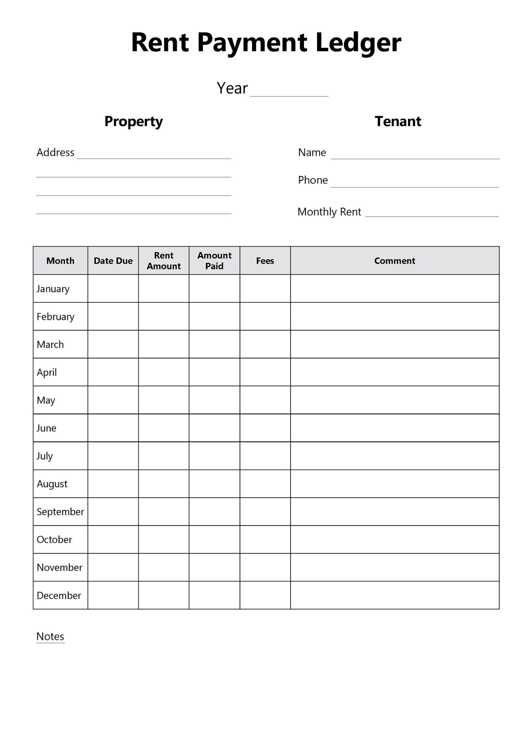 Rent Payment Ledger, Printable Rent Payment Tracker, Rental throughout Printable Landlord Rental Payment Ledger Template