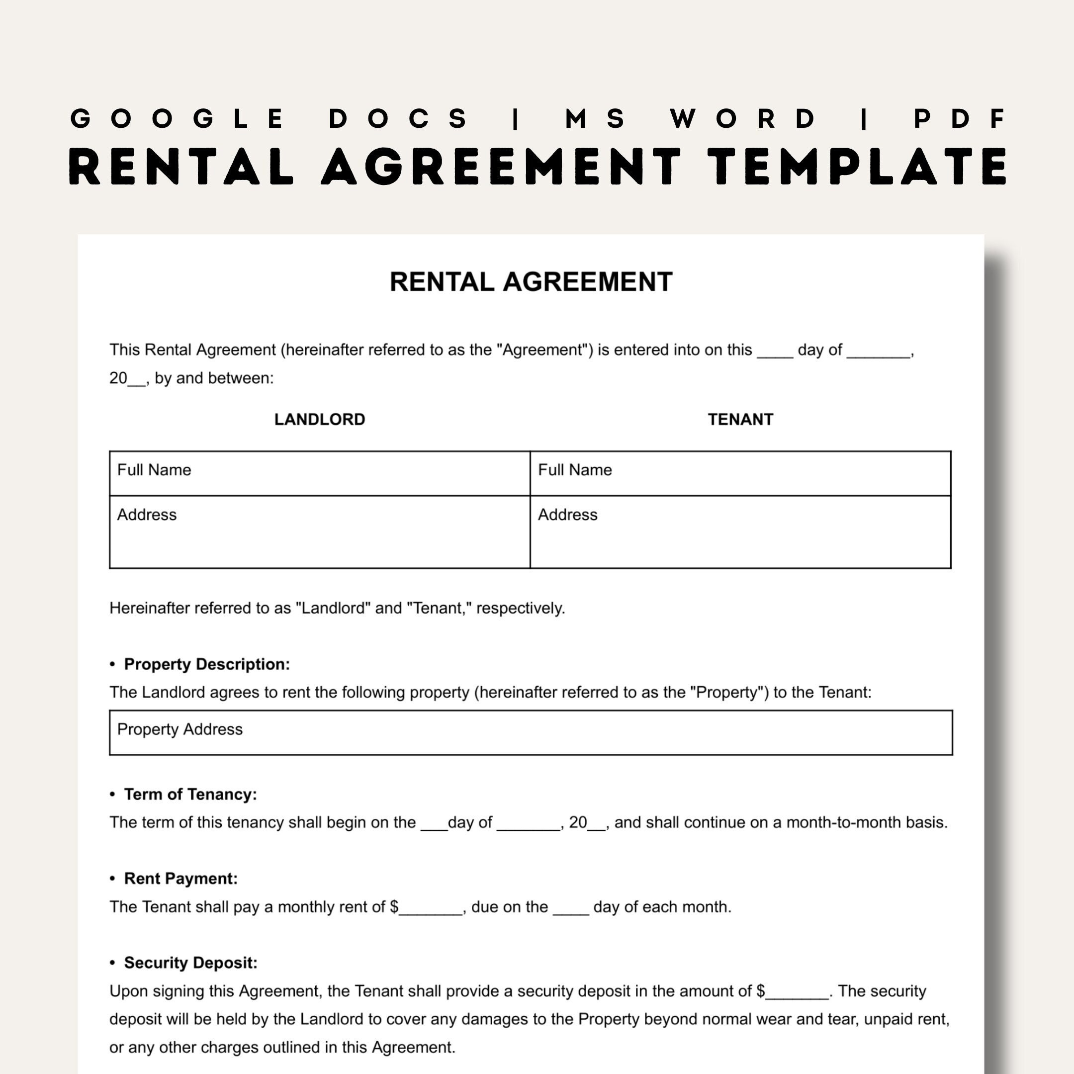 Rental Agreement Templates Simple Editable Rental Agreements Form throughout Rental Lease Template Printable