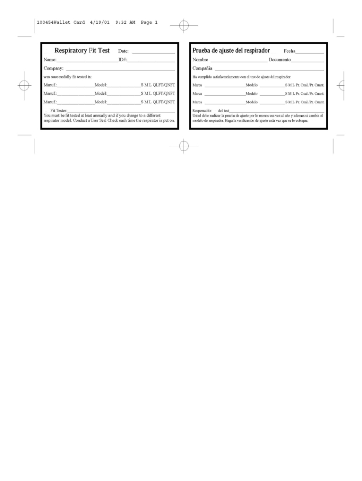 Printable Respirator Fit Test Form Template