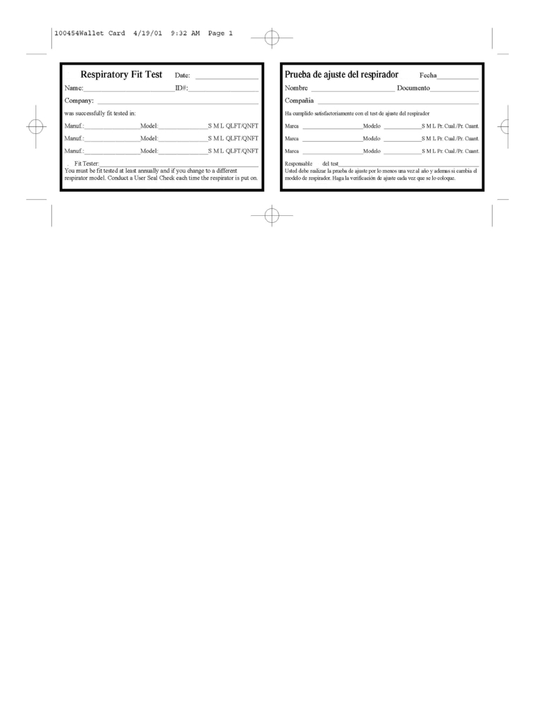 Respirator Fit Test Card Template - Fill Online, Printable intended for Printable Respirator Fit Test Form Template