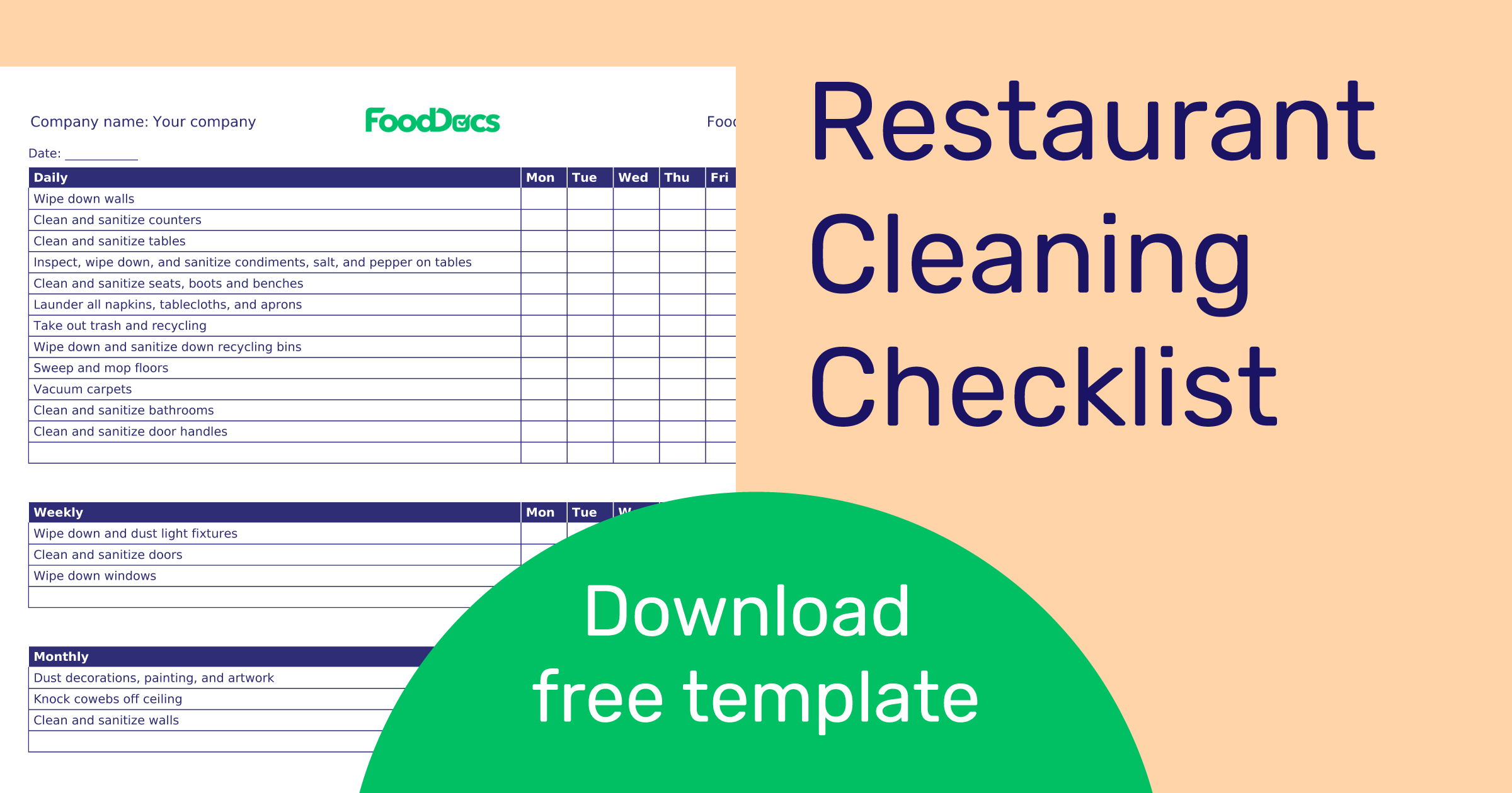 Restaurant Cleaning Checklist | Download Free Template pertaining to Printable Commercial Kitchen Cleaning Schedule Template