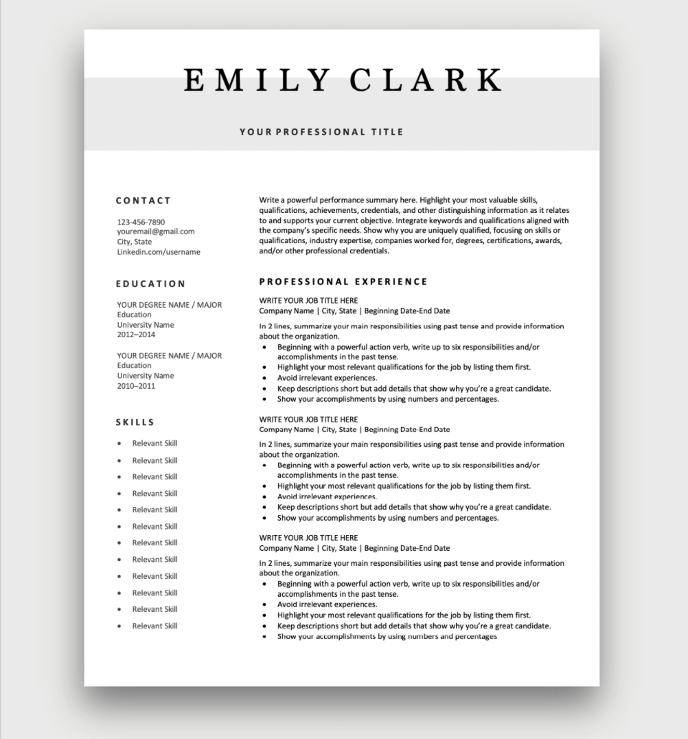 Resume Templates | Free Download | Customize In Microsoft Word intended for Free Resume Templates Printable