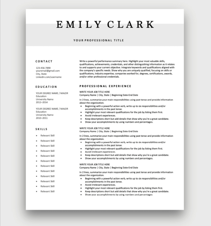 Free Resume Template Printable