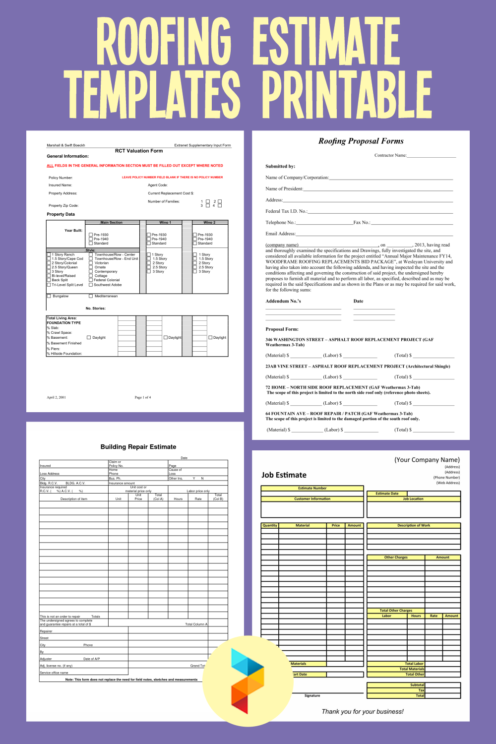 Roofing Estimate Templates Printable in Printable Roofing Estimate Template