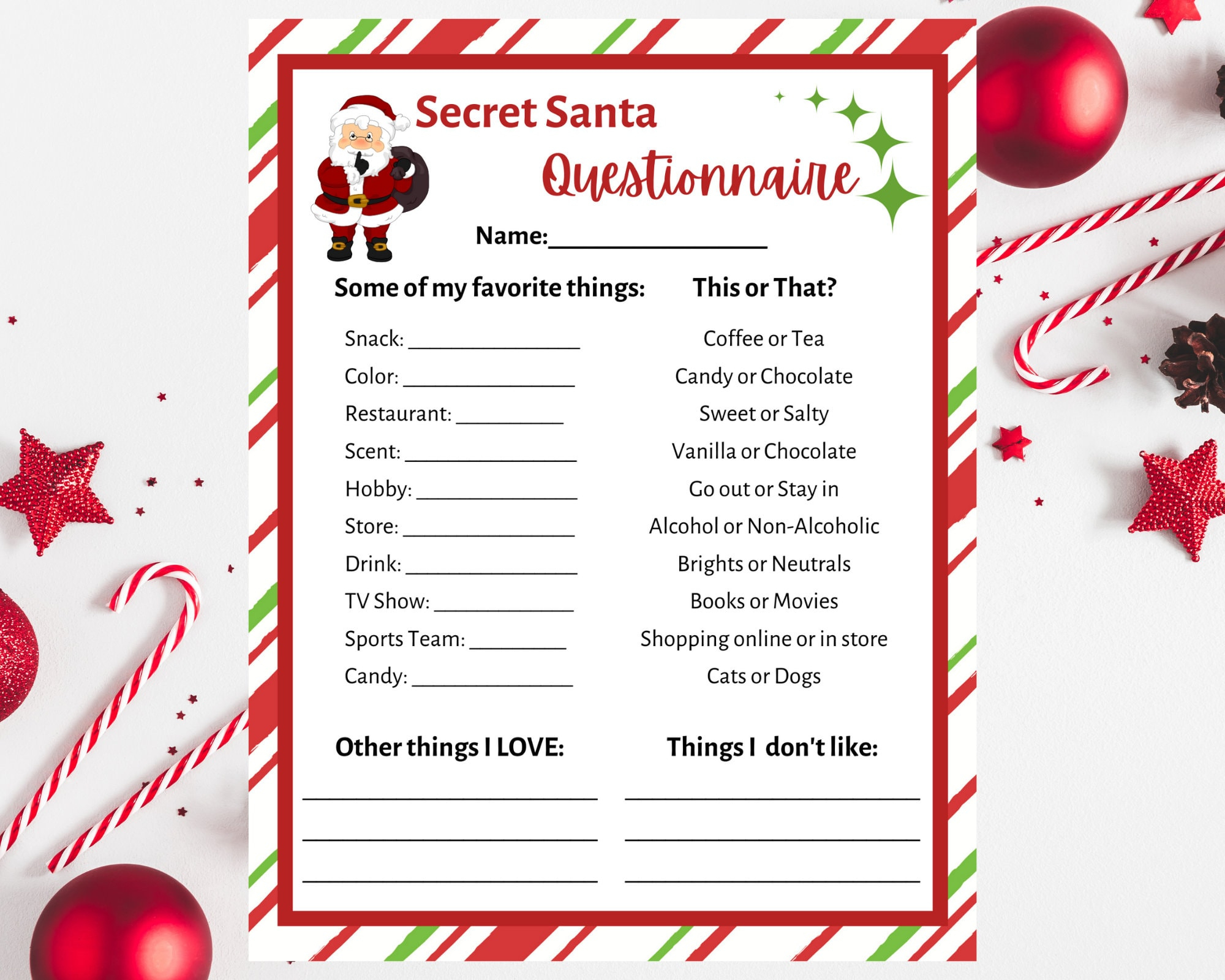 Secret Santa Questionnaire Printable. Secret Santa Form. Secret regarding Secret Santa Template Printable