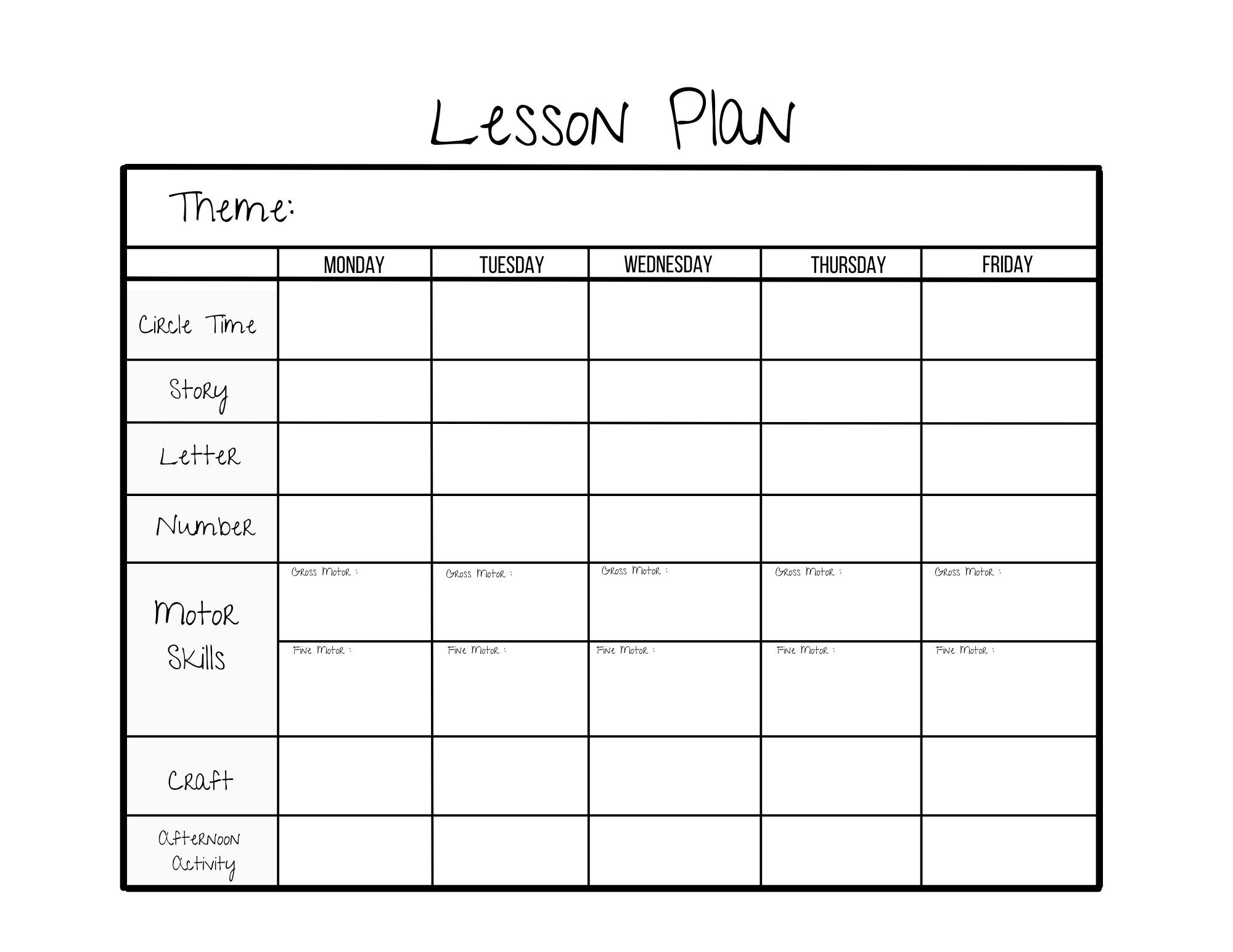 Simple Weekly Lesson Plan Template-Preschool/Prek/ Kindergarten in Printable Lesson Plan Template Weekly