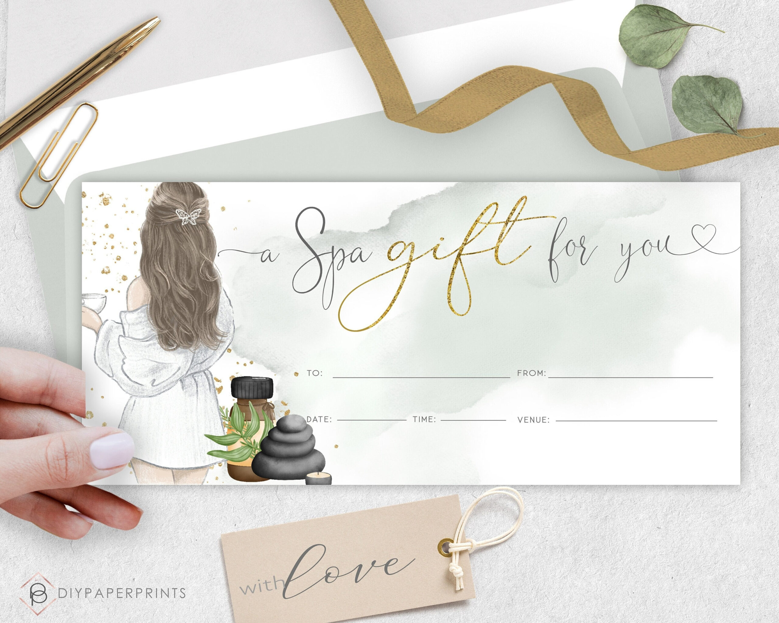 Spa Day Gift Voucher Certificate Template, Diy Gift Certificate intended for Free Printable Massage Voucher Template