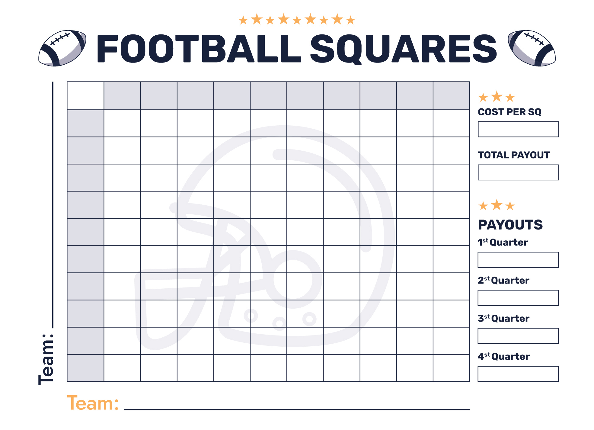 Super Bowl 100 Squares Free Google Docs Template - Gdoc.io pertaining to Free Printable Football Templates