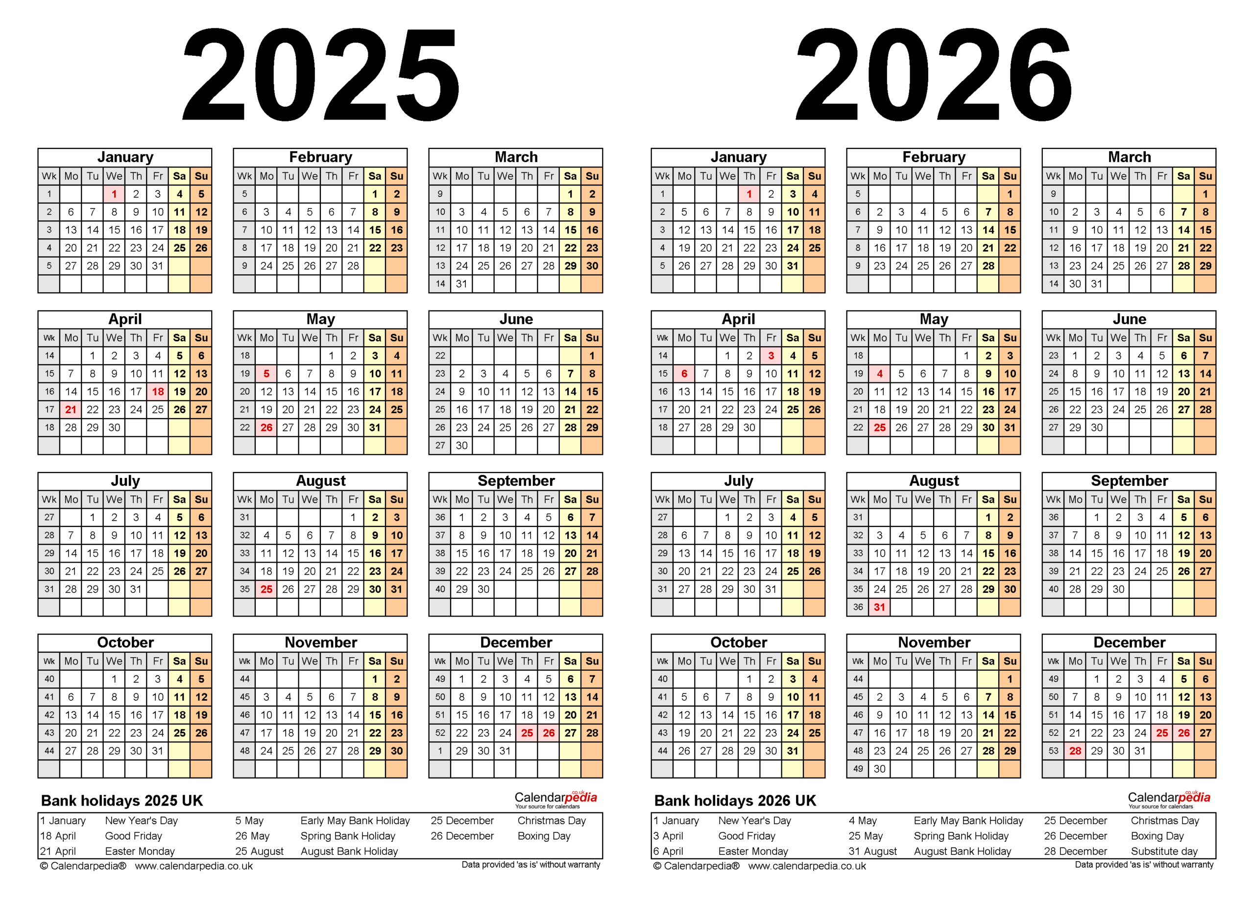 Two Year Calendars For 2025 And 2026 (Uk) For Pdf intended for Free Printable 2025 and 2026 Academic Calendar Template