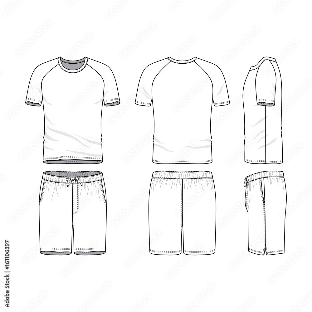 Vector Templates Of Clothing Set. Front, Back, Side Views Of Blank in Printable Clothing Design Templates