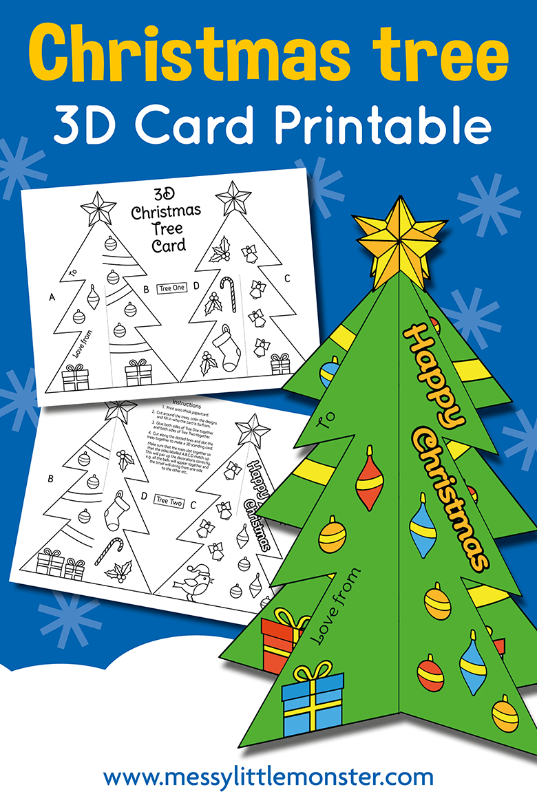 3D Christmas Tree Card Template - Messy Little Monster regarding Free Printable 3D Christmas Tree Templates