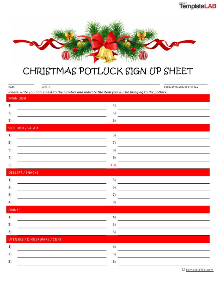 Christmas Party Sign Up Sheet Templates Free