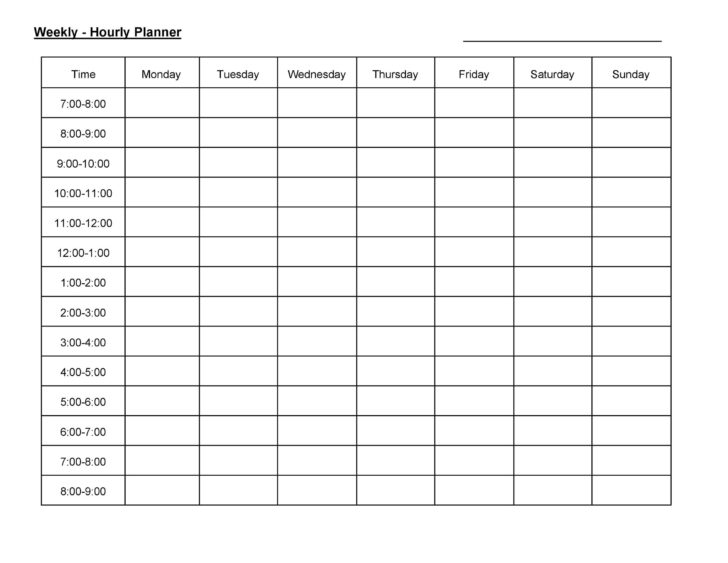 Hourly Schedule Template Free Printable