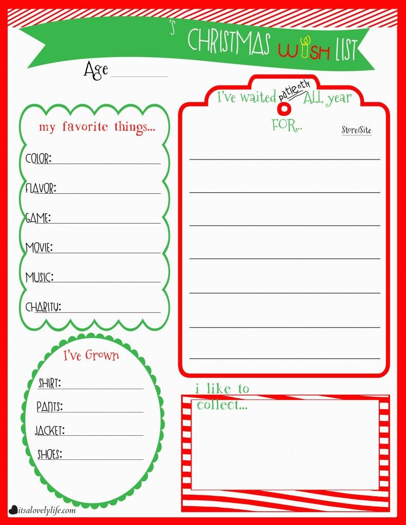 Childrens Christmas Wishlist Printable regarding Childrens Christmas List Templates