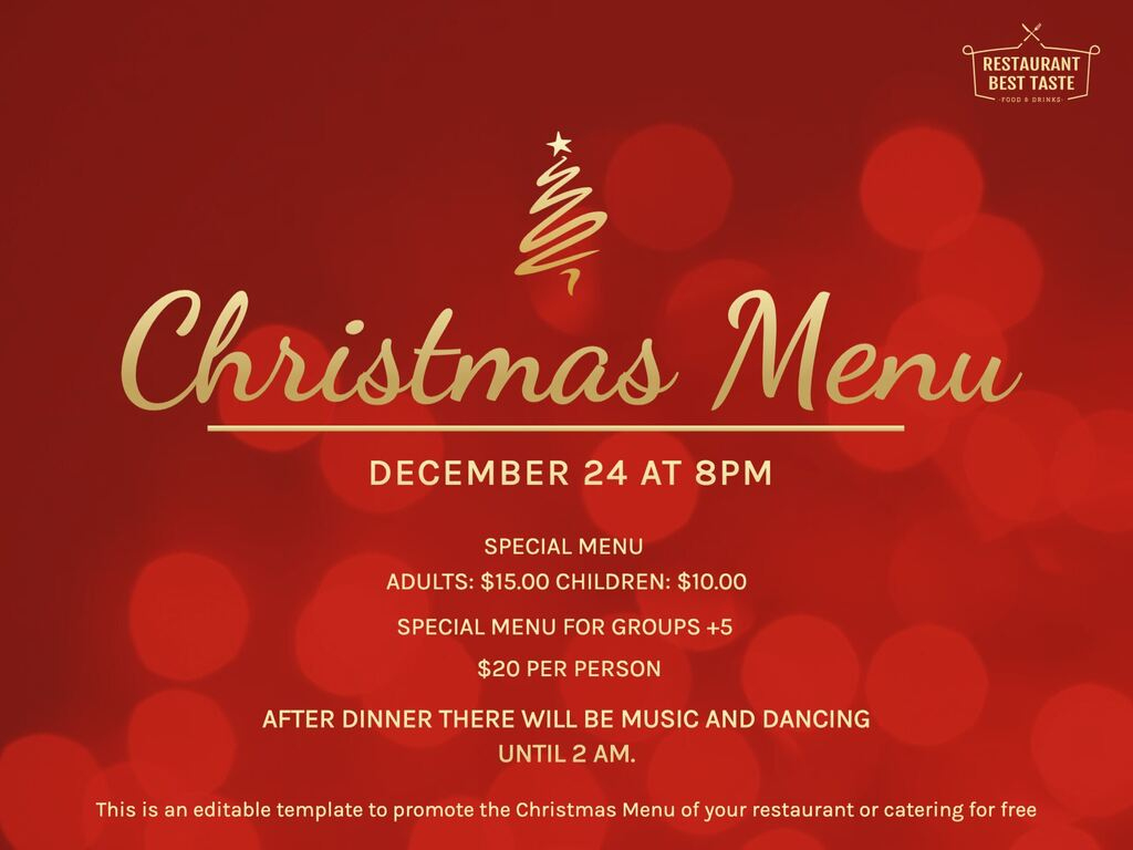 Christmas And New Year&amp;#039;S Eve Menu Templates intended for Christmas Menu Templates Free