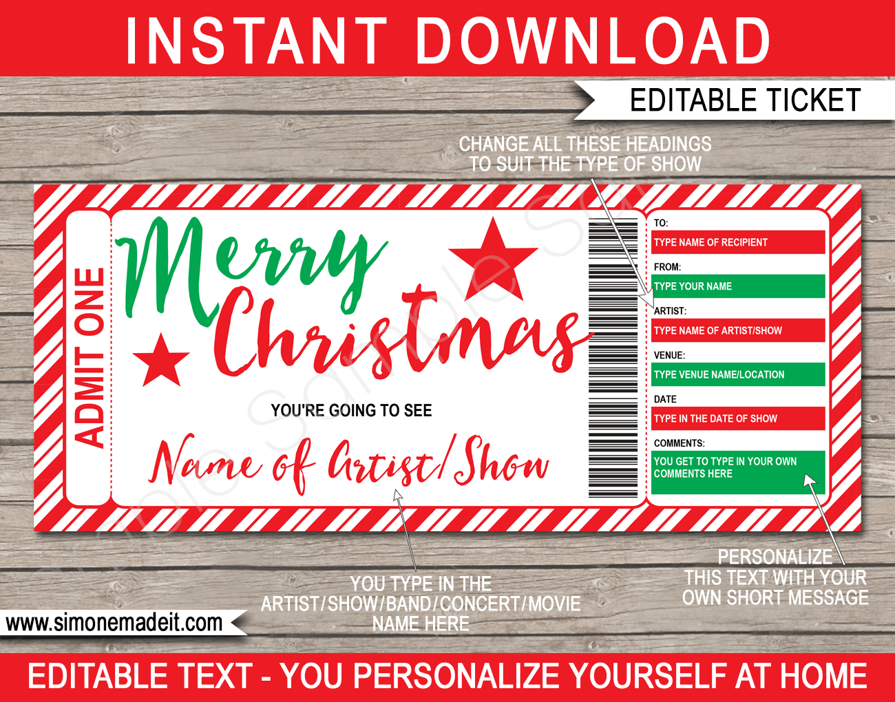 Christmas Concert Ticket Gift Voucher Template | Surprise Concert inside Free Printable Christmas Ticket Templates