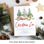 Christmas Eve Invitation Template, Printable, 100% Editable Text Throughout Christmas Day Invitation Templates