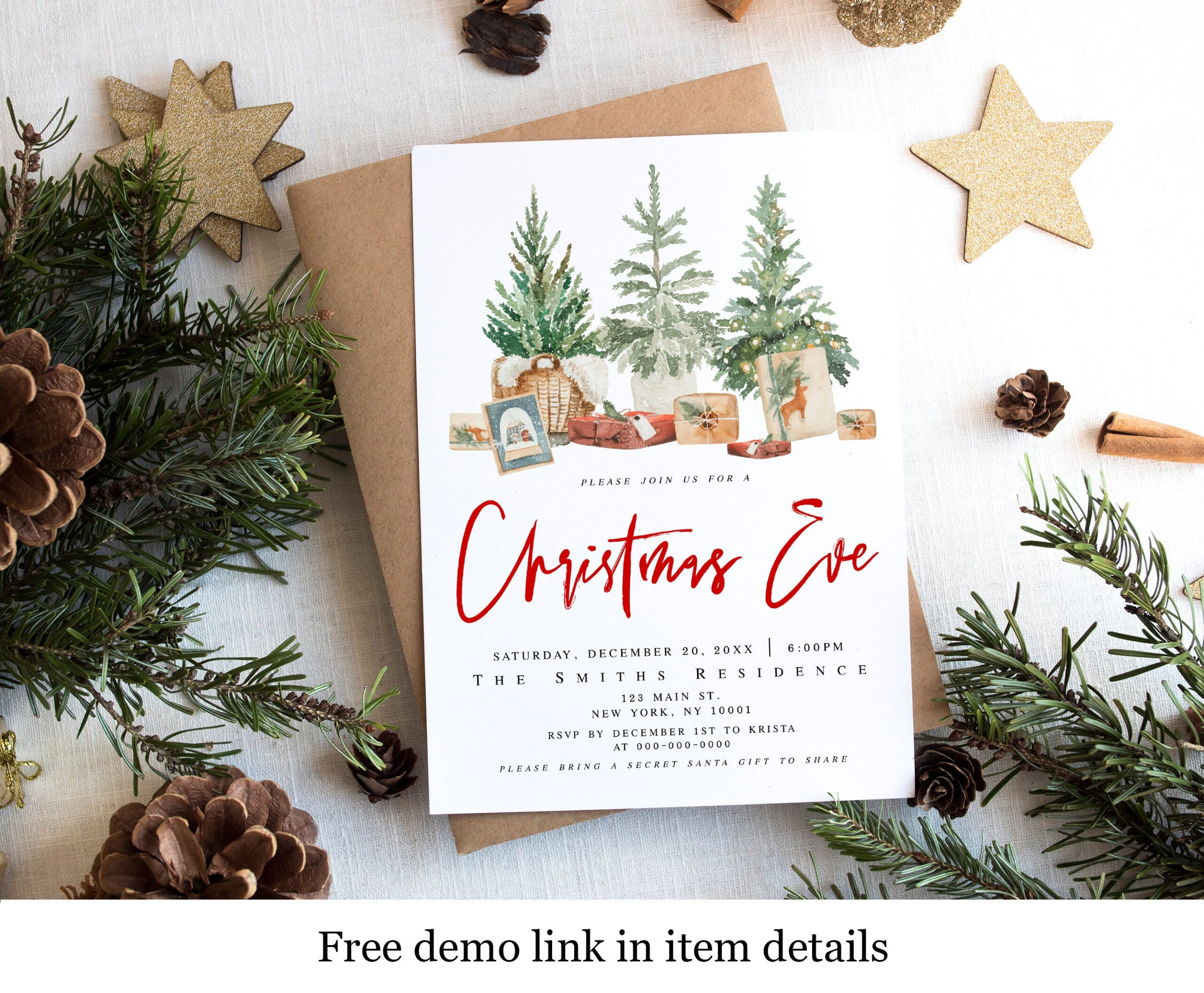 Christmas Eve Invitation Template, Printable, 100% Editable Text throughout Christmas Day Invitation Templates