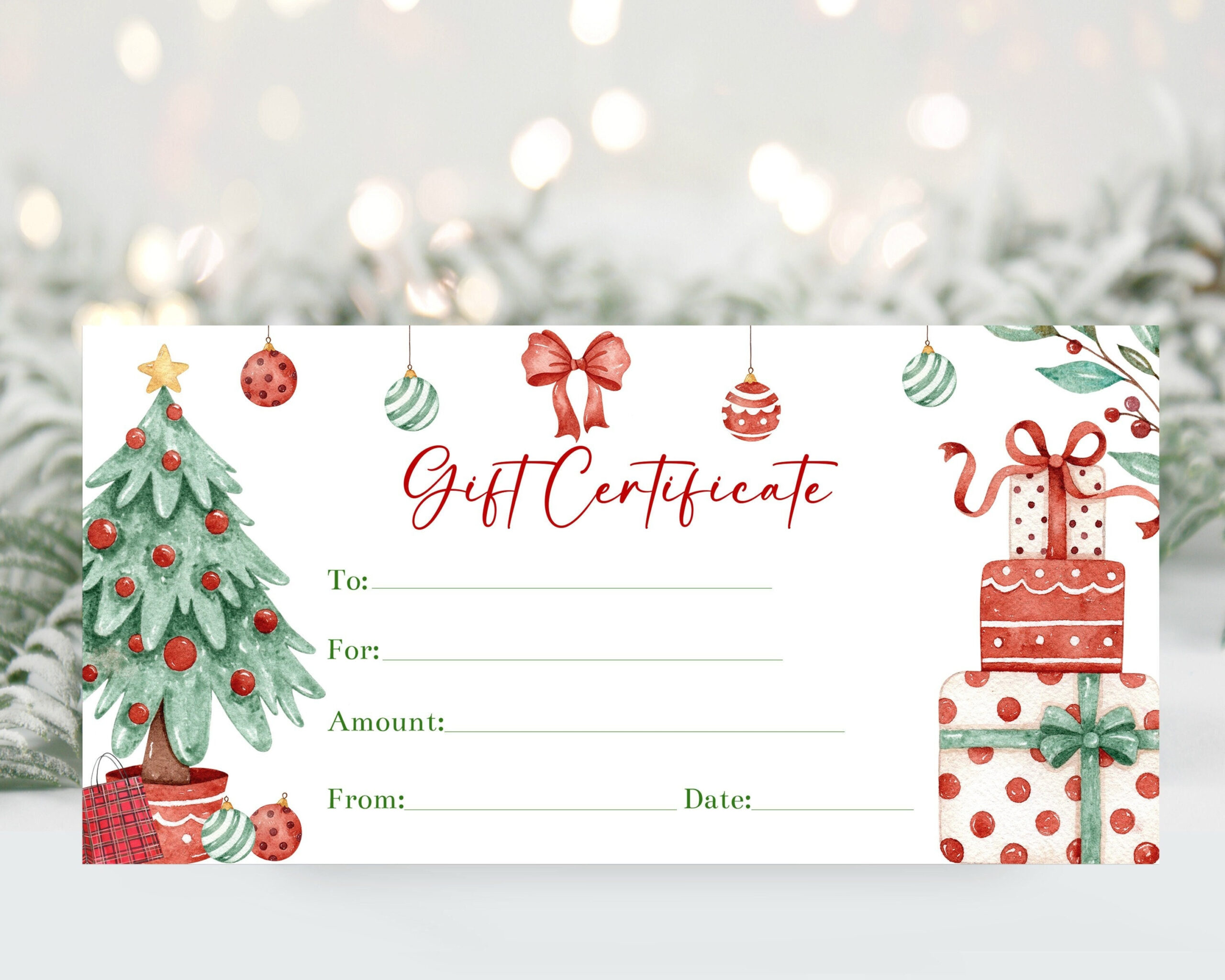 Christmas Gift Certificate Voucher Template, Editable Christmas in Templates For A Christmas Gift Certificate