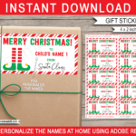 Christmas Gift Labels Template (Elf)   Red & Green Within Editable Tag Templates Free Christmas Gift Tags