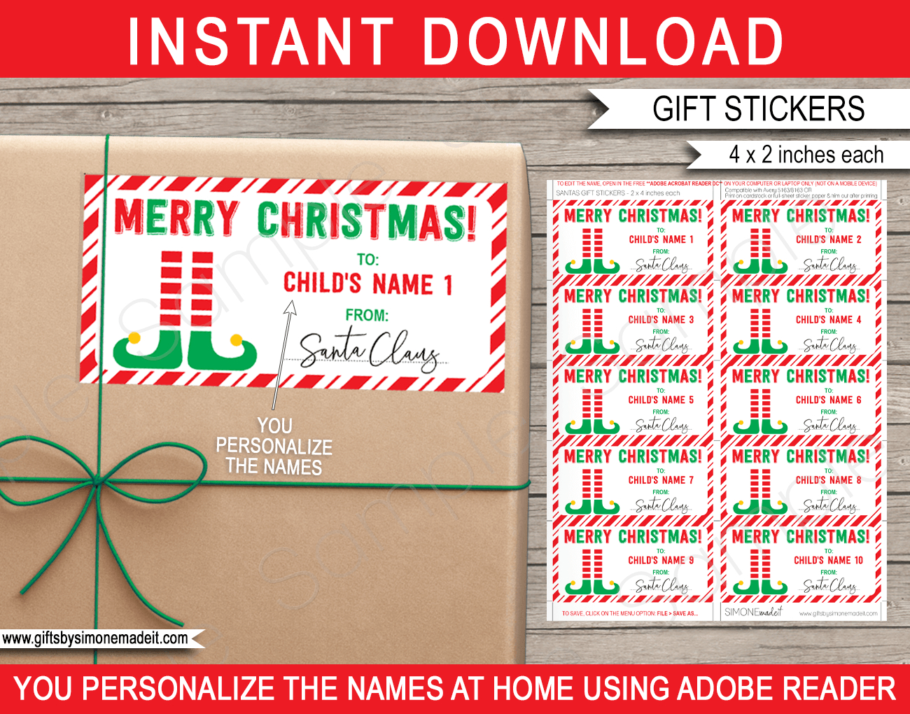 Christmas Gift Labels Template (Elf) - Red &amp;amp; Green within Editable Tag Templates Free Christmas Gift Tags