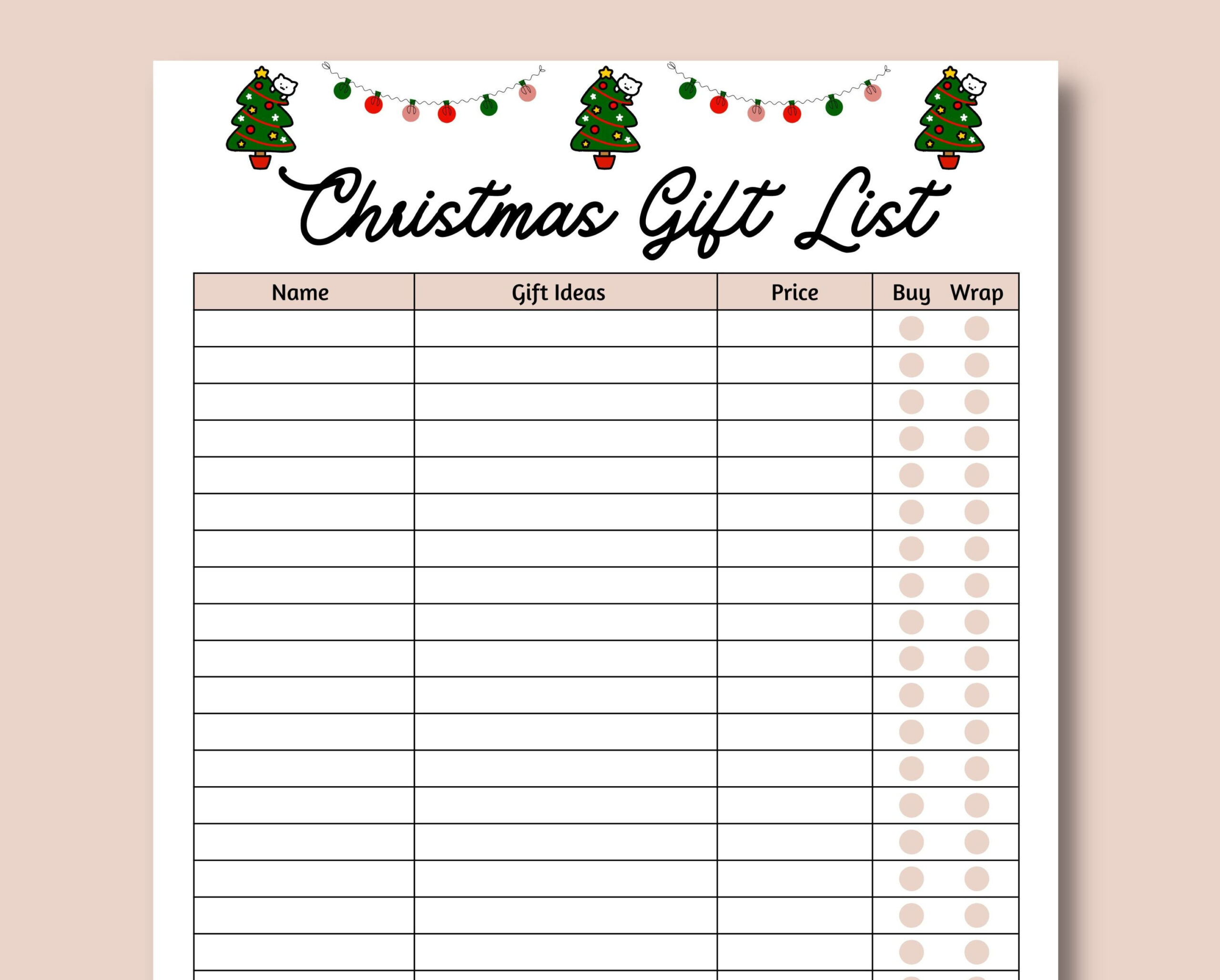 Christmas Gift List Editable Fillable Pdf Printable Christmas in Christmas Templates List